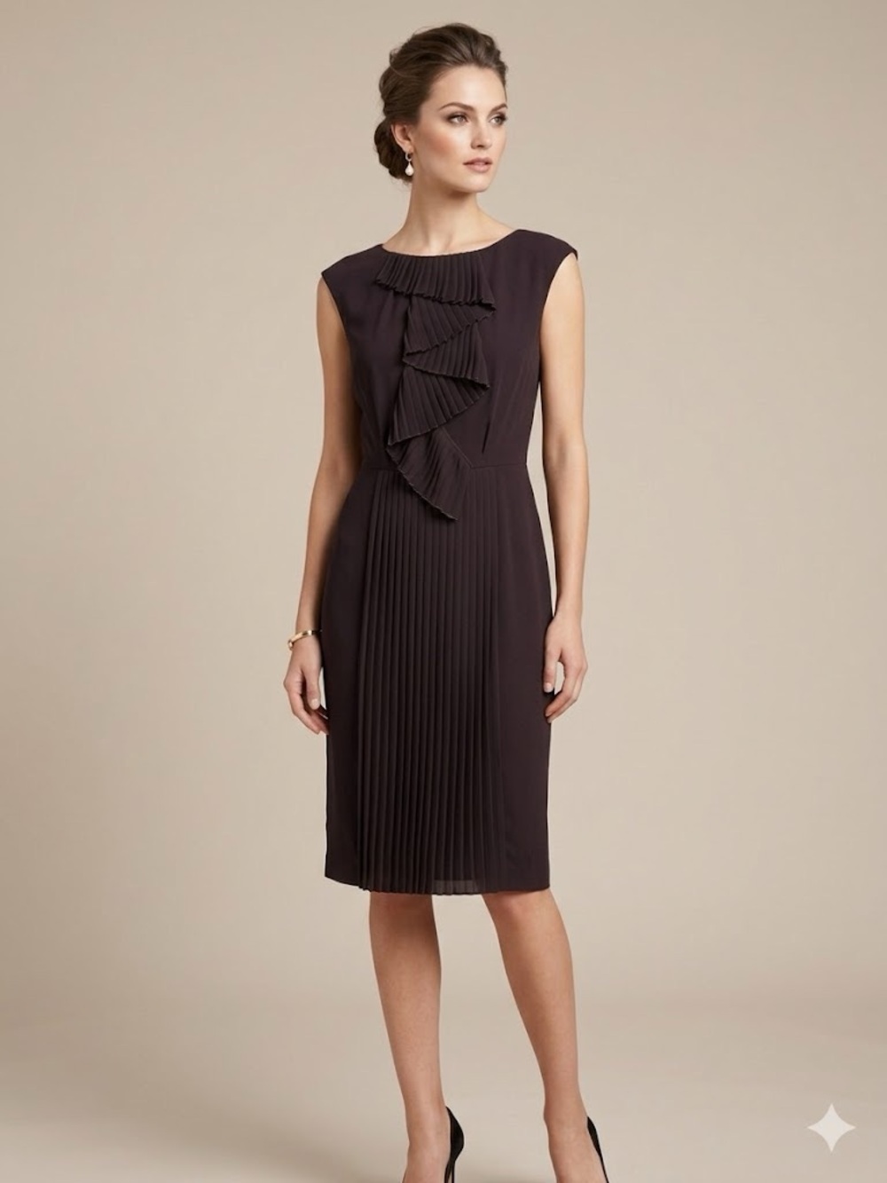 Max Mara Elegant Black Pleated Sheath Dress